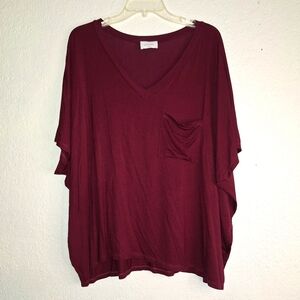 Adrienne Plum V-Neck Pocket T-shirt Size 1X